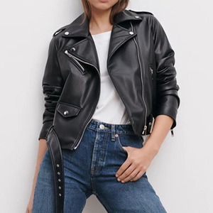En 2022, la nueva venta al por mayor puede personalizar Ur <span class=keywords><strong>HM</strong></span> Za otoño nueva chaqueta de motocicleta delgada, chaqueta de cuero, abrigo de <span class=keywords><strong>mujer</strong></span> - Product Image 4