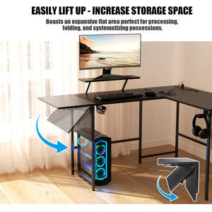 Bureau de jeu ergonomique en forme de L avec éclairage LED, porte-gobelet, sac de rangement, sortie d'alimentation - Product Image 5