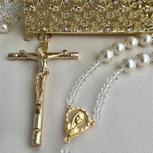 Personalizado 라조 파라 보아 엔 펄라스 클래식 시대를 초월한 아이보리 진주 크리스탈 웨딩 올가미 묵주 - Product Image 3