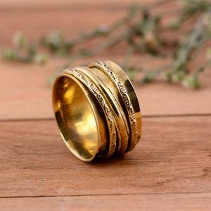 Anillo Antiestrés Giratorio Hecho a Mano de Latón Moderno con Baño de Oro de 14K, Anillo de Meditación Unisex para el Pulgar - Product Image 4