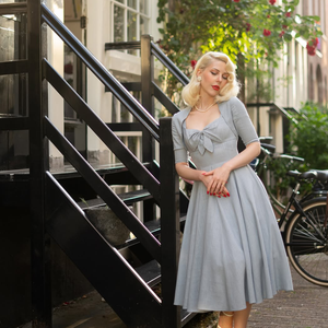 Đầm nữ cổ vuông, chi tiết nơ, tay ngắn, dáng chữ A, dài chấm đất, 100% vải lanh, mặc thường ngày, dạo phố, dịch vụ OEM - Product Image 3