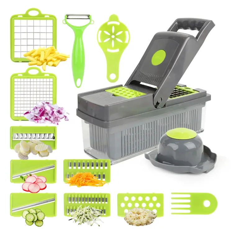 Gadget de cocina Gloway muchas especificaciones. 14 En 1 Manual 8 cuchillas herramientas de corte multifuncional cortador de verduras picador rebanador de verduras