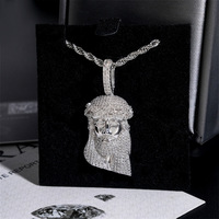 Pendentif tête de Jésus en argent sterling 925 avec corde et chaîne pour homme, avec diamant Moissanite, Hip Hop, 925