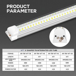 Siêu sáng tích hợp <span class=keywords><strong>T8</strong></span> <span class=keywords><strong>LED</strong></span> ống ánh sáng 36W-50W V-Shape 4ft 120-130lm/W nhôm cơ thể cho cửa hàng nhà để xe kho hội thảo - Product Image 6