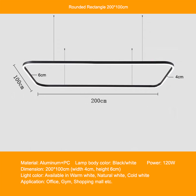 Rectangle arrondi 200*100cm 120w
