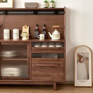 Aparador Retro de Madera Maciza Nórdica Color Nogal, Mueble de Almacenamiento para Café y Té, Mueble para Sala de Estar - Product Image 4