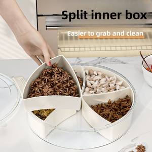 Plateau à épices rond en plastique pour la cuisine, avec poignée, cinq compartiments, boîte de rangement étanche à l'<span class=keywords><strong>humidité</strong></span> avec couvercle - Product Image 3