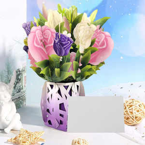 การ์ดอวยพรแบบป๊อปอัพ 3 มิติ รูปดอกกุหลาบพับได้ พร้อมซองการ์ดเปล่า สำหรับวันวาเลนไทน์ วันแม่ ทำเองได้ - Product Image 3