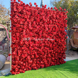 Usine bas prix en gros enrouler mur de fleurs artificielle de haute qualité 8ft x 8ft enrouler rouge 7d 5d3d mur de fleurs - Product Image 6