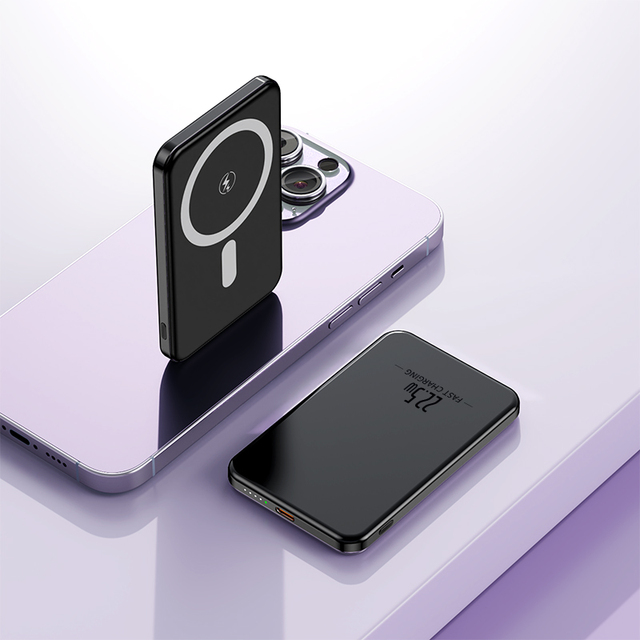 High Capacity 15W Ultra Slim PD22.5W Fast Wireless Power Bank 5000mAh With Aluminum Housing ABS Holder for Mobile Devices