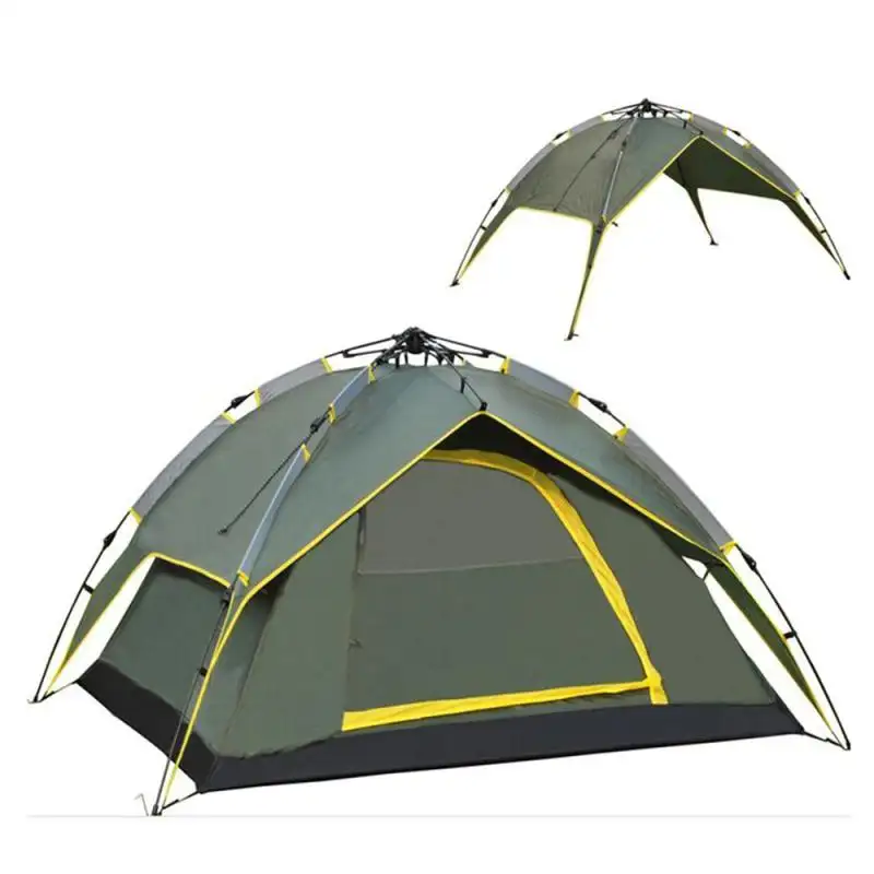 Green outdoor 3-4 person double layer double door automatic tent safe and comfortable tent