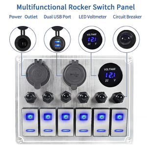 Dc 12V/24V 6 gang nhôm bạc Rocker bảng chuyển đổi với Vôn kế 4.2A kép <span class=keywords><strong>USB</strong></span> sạc cổng ổ cắm điện cho xe thuyền - Product Image 2