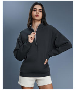 <span class=keywords><strong>Sudadera</strong></span> con <span class=keywords><strong>capucha</strong></span> y <span class=keywords><strong>cremallera</strong></span> de 1/4 para <span class=keywords><strong>mujer</strong></span>, personalizada con logo bordado, de felpa corta, para otoño - Product Image 3