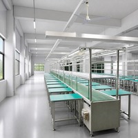 Banc de travail sur mesure pour convoyeur, ligne d'assemblage, table de production en acier inoxydable avec étagère supérieure éclairée pour usine