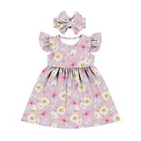 2022 printemps Floral petites filles robe avec arc Flutter manches fille robes 6 à 14 ans princesse robes formelles pour les filles