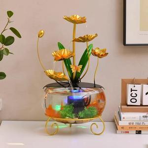 Acuario redondo de lujo con fuente de agua corriente para el hogar, oficina, escritorio, decoración, regalo. - Product Image 3