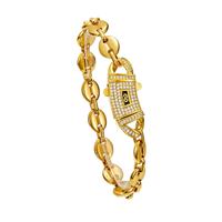 Chaîne de collier en acier inoxydable plaqué or pour homme 6/8/10 grains de café avec fermoir en S en diamant