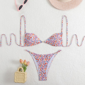 Nouveau maillot de bain sexy imprimé de haute qualité pour femme, style bikini deux pièces, avec lacets, inspiré des tendances européennes et américaines - Product Image 3
