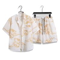 Ensemble chemise et short hawaïen décontracté à manches courtes pour hommes séchage rapide polyester imprimé floral pour tenue de fête à la plage en été