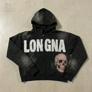 Sudadera con capucha de algodón grueso personalizada, lavada, desgastada, con efecto ácido, estilo vintage, corte holgado, con parche bordado, color liso, <span class=keywords><strong>para</strong></span> invierno - Product Image 1