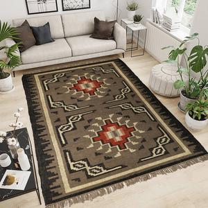 Alfombra de yute de lana Kilim hecha a mano de primera calidad, alfombra geométrica moderna rústica elegante, duradera para el interior del hogar, juegos de alfombras para sala de estar - Product Image 1