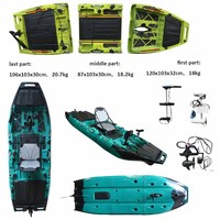 Kayak de pêche et de randonnée en eau vive VK 1 personne, système de propulsion à pédales, moteur détachable, matériau HDPE, écologique, durable