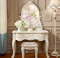 Ensemble coiffeuse et miroir de style européen antique avec tabouret, table de maquillage en bois de haute qualité