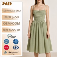 Robe midi élégante sur mesure vert sauge froncée à bretelles spaghetti pour femme, style évasé, pour soirée, fabrication OEM, fabricant de boutique