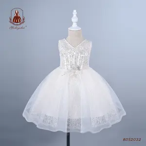 2020夏季白色无袖孩子舞会礼服派对服饰女婴公主礼服5-9岁