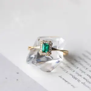 Luxury Minimalist Jewelry Cubic Zircon Rings Delicate gold plated ring Full Pave Cubic Green Zirconia Crystal Rings