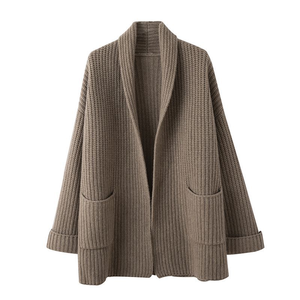 <span class=keywords><strong>Cardigan</strong></span> in maglia <span class=keywords><strong>grossa</strong></span> da donna ODM di lusso, in <span class=keywords><strong>lana</strong></span> merino e yak, con tasche, vestibilità ampia e morbida, collo a risvolto, stile poncho - Product Image 5