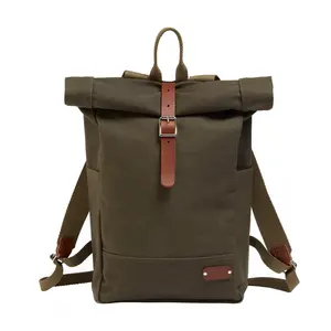 BSCI Custom Waterproof Black Nylon Rolltop Laptop Backpacks Unisex Outdoor Business Backpack With Logo