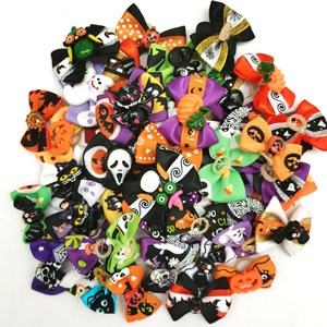 Groothandel Kleurrijke Halloween Huisdier Trim Strikken Bloemenhond Puppy Haar Strik Met Rubberen Band - Product Image 4