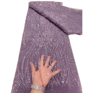 Fleurs perlées tissu perle perles paillettes glands broderie maille tissu femmes robe de mariée fête robe de soirée robe de princesse - Product Image 3