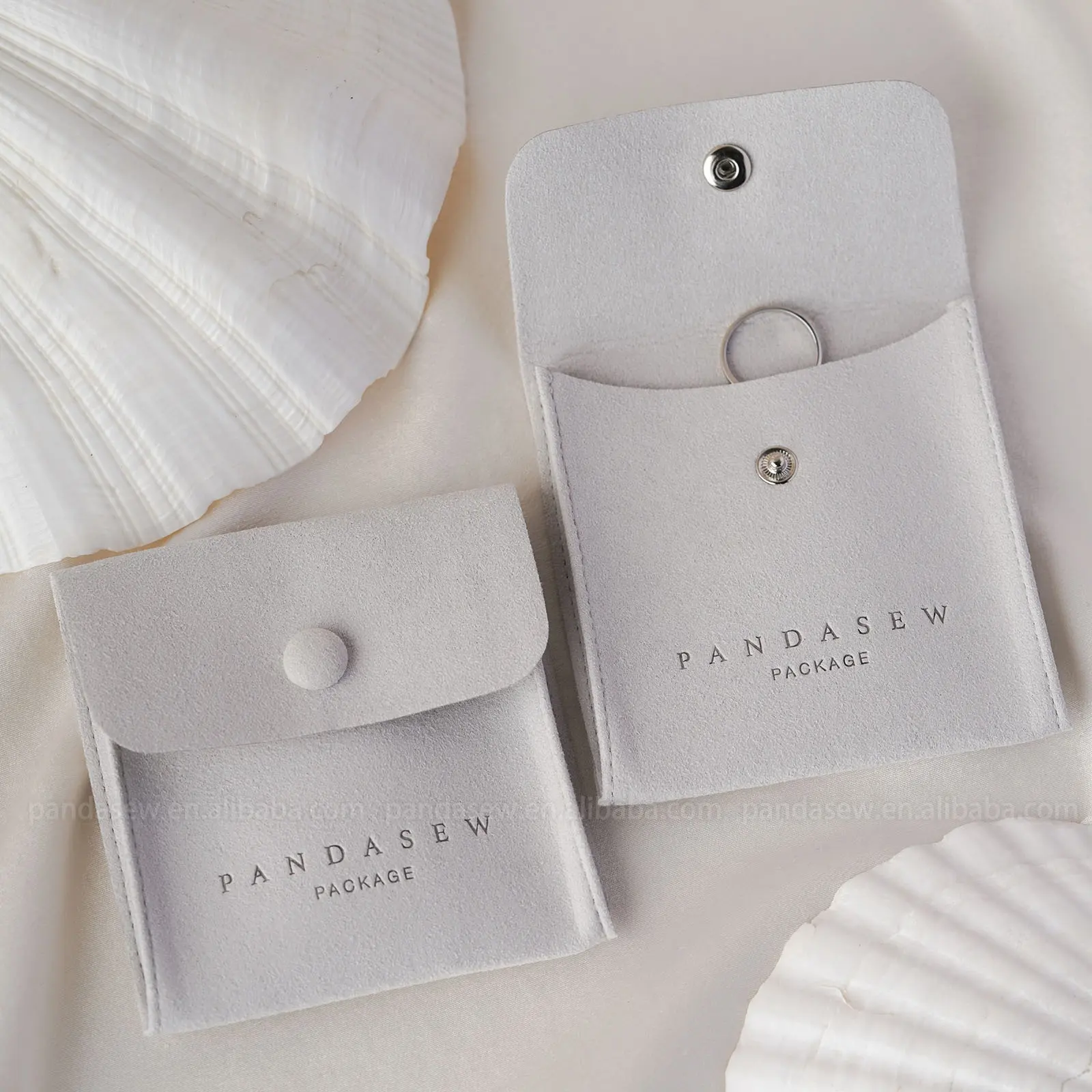Bolsa de microfibra com botão de pressão para joias PandaSew, bolsa para presente com logotipo personalizado, brincos pequenos e joias