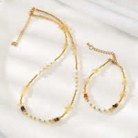 Parure de bijoux minimaliste en citrine et perles d'eau douce, collier et bracelet, au style épuré, pour le quotidien, le shopping, les loisirs et les rassemblements