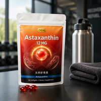 Gélules d'astaxanthine OEM douces 12 mg, 120 unités, issue de microalgues, sans soja, sans OGM, sans gluten, avec huile d'origan et de graines noires