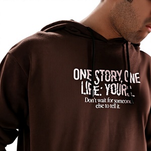 Sudadera con Capucha Marrón para Hombre, Corte Regular, Tejido de Punto, Color Sólido, Informal, con Bolsillo y Estampado de Letras, 300g, para Otoño - Product Image 4