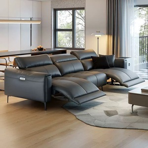 Italian Style Power Recliner Sectional Sofa Set Black Leather Electric Reclining L-Shaped Sponge for Home Villa <strong>Living</strong> Room - Product Image 1