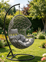 Fauteuil suspendu en osier d'extérieur avec support, chaise œuf en rotin pour patio avec coussin pour jardin et balcon