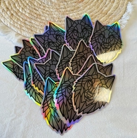 Autocollant d'étiquette découpé en matériau hologramme brillant à motif de tête de loup de style géométrique personnalisé