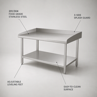 Table de préparation en acier inoxydable facile à nettoyer, revêtement autonettoyant, résistant aux produits chimiques et à la corrosion, cuisines commerciales