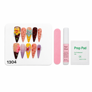 Faux ongles en acrylique à presser, forme stiletto, couvrance totale, motif floral avec strass, avec colle pour mariage et fête - Product Image 2