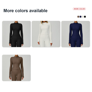 Manteau de yoga côtelé à col montant et coupe ajustée pour l'extérieur, <span class=keywords><strong>haut</strong></span> coupe-vent, veste de gymnastique à manches longues pour femmes, de sport et de fitness. - Product Image 5