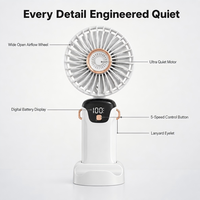 Ventilateur de table OEM en gros, 5 vitesses, faible bruit, USB-C, 1200 mAh, rechargeable, affichage numérique, pour maison et salle de sport, CE FCC RoHS