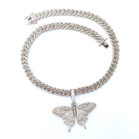 Hip Hop glacé Bling 9MM Miami chaîne cubaine avec alliage et strass papillon pendentif Chokers bijoux