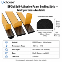 Bande d'étanchéité en mousse EPDM autocollante, ruban adhésif 3M, profil D, pour joint de porte et fenêtre, largeur 10-30mm, rouleau de 50m, 100m, 200m, sur mesure