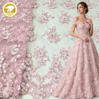 D # 69 Appliques en dentelle 3D rose brodées à la main avec perles et sequins pour robes de mariée, vêtements pour filles, accessoires et jouets