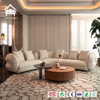 Canapé en tissu Teddy moderne de luxe en forme de L avec surpiqûres noires, canapé modulaire personnalisé pour villa haut de gamme, manoir, appartement, maison entière