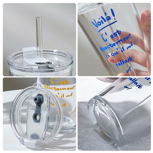 Vaso <span class=keywords><strong>de</strong></span> <span class=keywords><strong>Vidrio</strong></span> <span class=keywords><strong>de</strong></span> Borosilicato Personalizado <span class=keywords><strong>de</strong></span> 450 ml con Tapa y Pajita, Vaso <span class=keywords><strong>de</strong></span> <span class=keywords><strong>Vidrio</strong></span> para Café y Jugos - Product Image 5